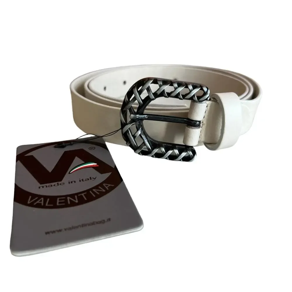 Valentina Italy Ivory Slim Leather Statement Belt L